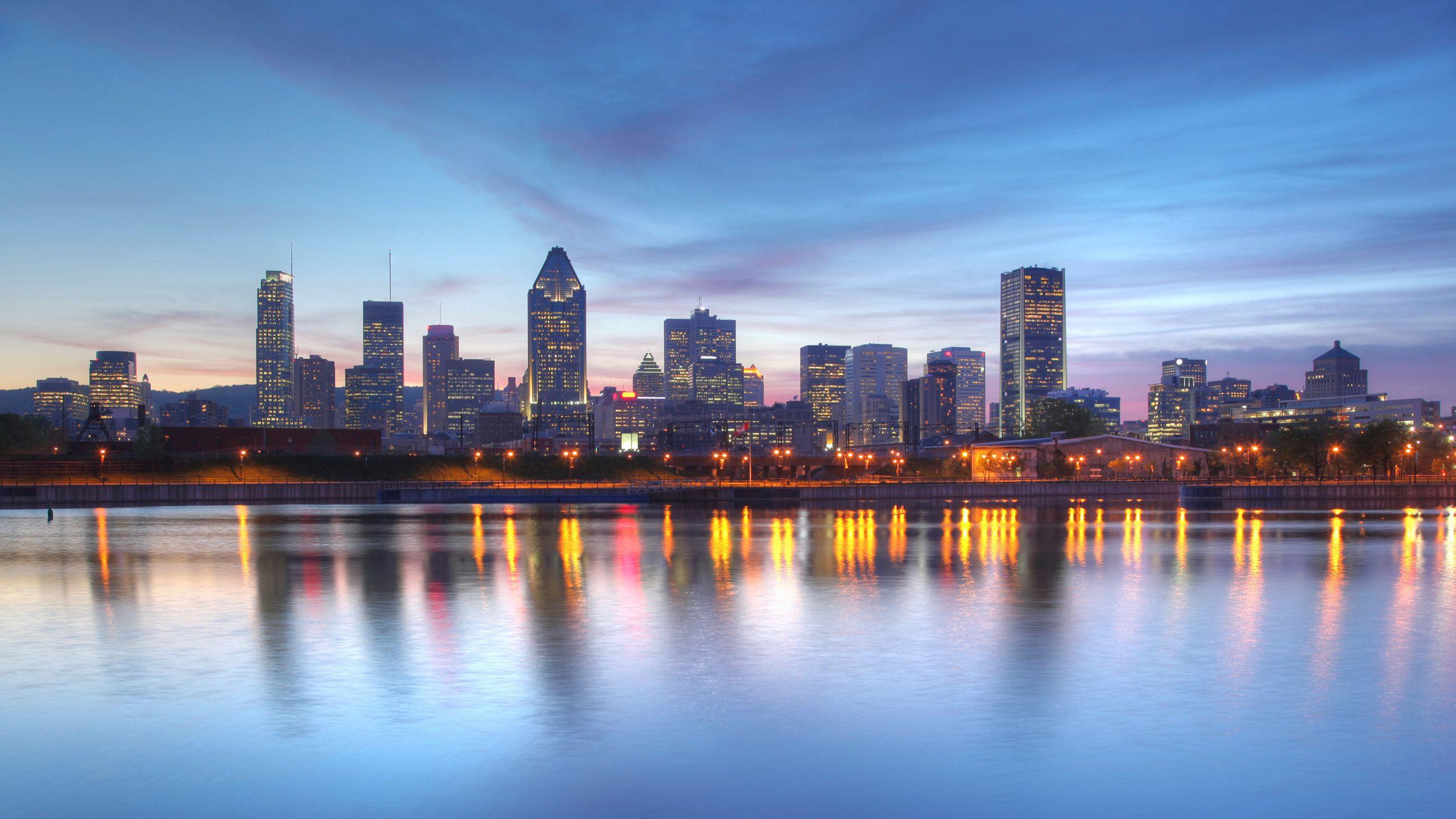 City skyline at dusk